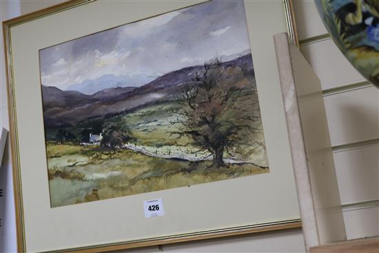 Georgina Ling, watercolour, Sheep in a landscape, signed, 34 x 45cm.